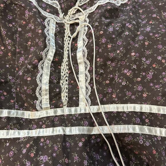 Vtg Gunne Sax Corset Tie Lace Midi Dress Size Small Brown Purple Floral Prairie - Picture 2 of 6